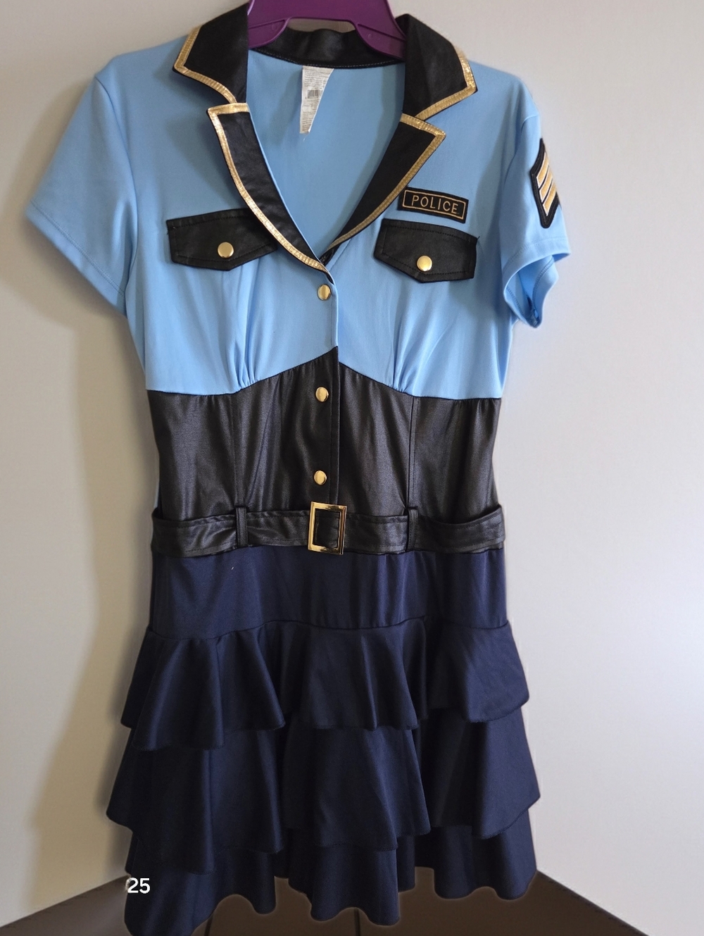 Womens Police Costume Dress in Light Blue and Navy with Gold Trim